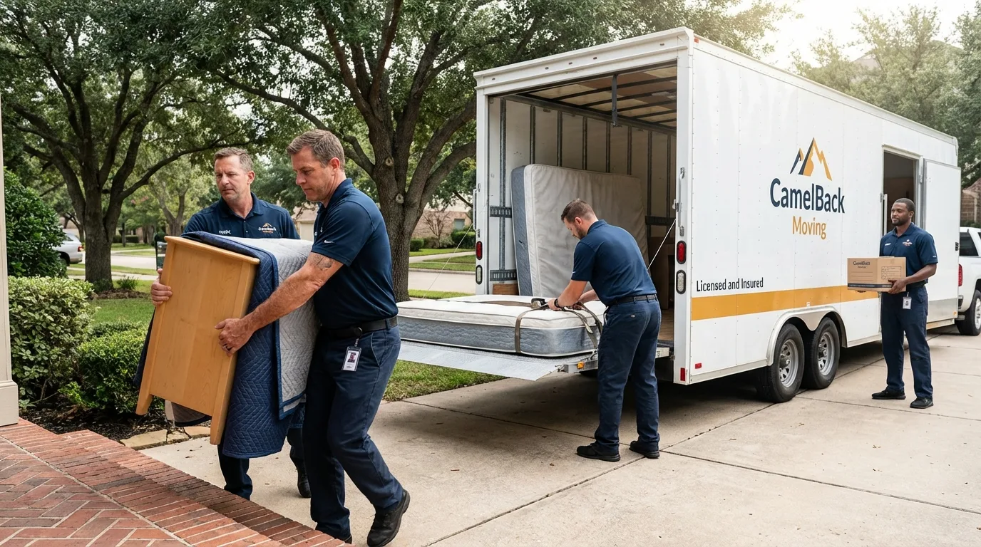 Crew loading residential truck for cross-state move from Newark, DE