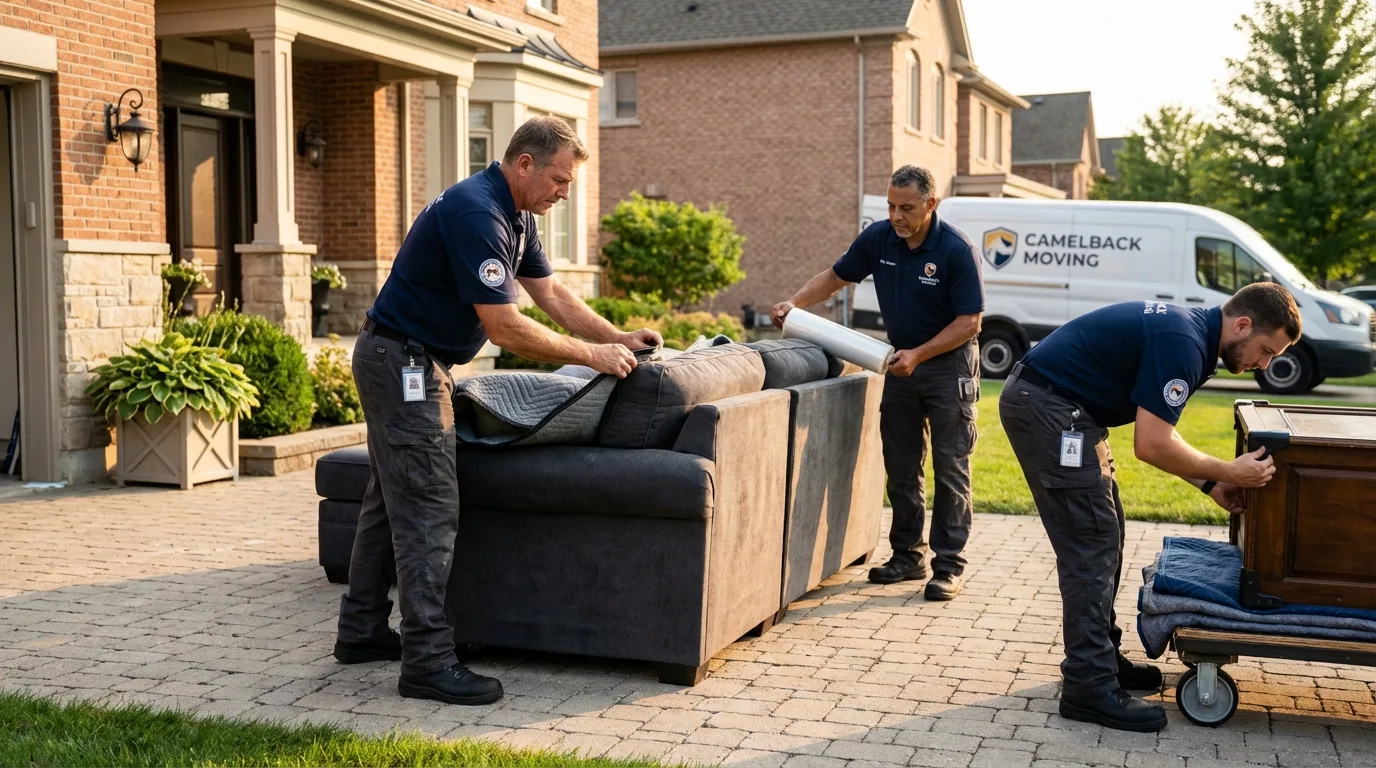 Large estate moving crew wrapping furniture in Newark, DE